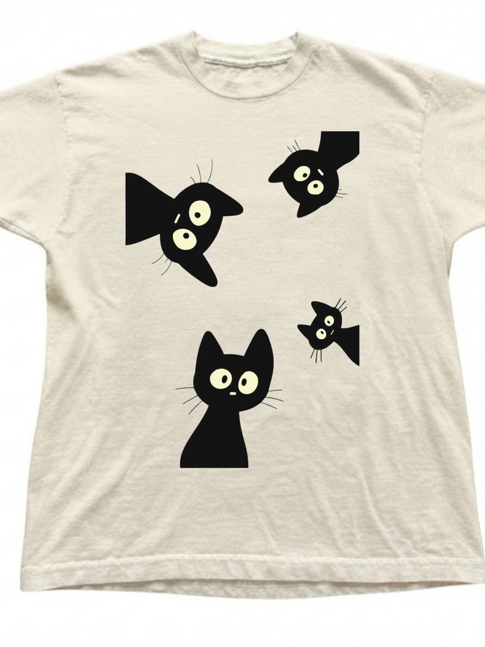 Cute Black Cat Graphic Tee Gildan Oatmeal Cream Cotton Shirt